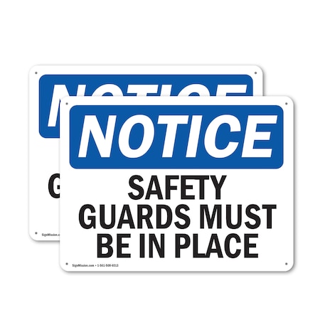 Signmission Safety Guards Must Be In Place OSHA Notice Sign, Plastic, 14in W x 10in L, 2PK OS-2PACK-NS-P-1014-L-18209
